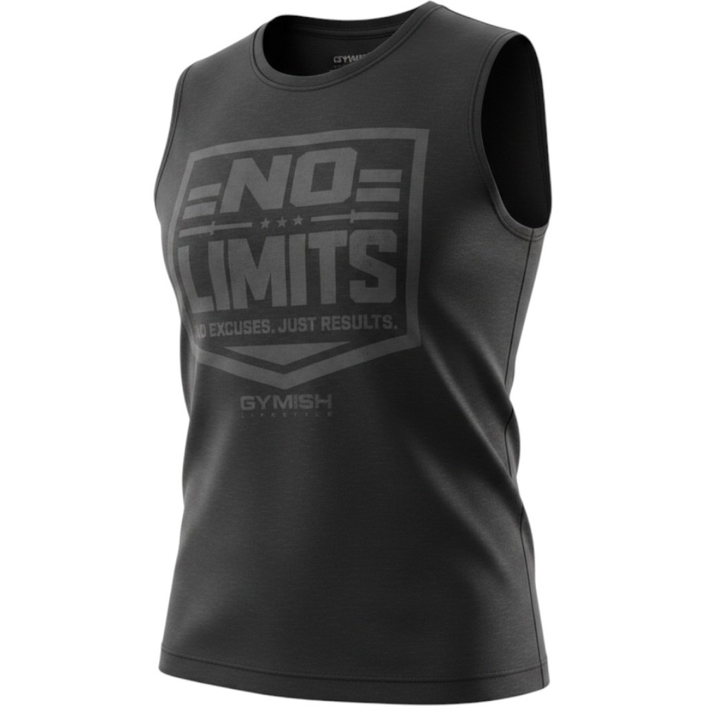 Gymish Lifestyle Men Muscle Tank L No Limits Graphic Workout Bodybuilding Black